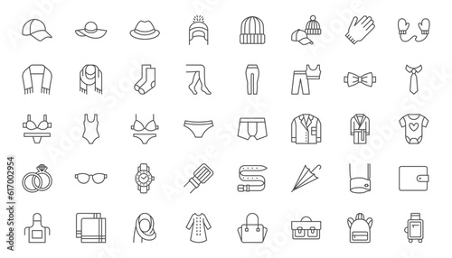 Canvas-taulu Clothes accessories line icons set