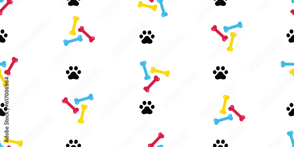 dog bone seamless pattern puppy paw footprint rgb cmyk pet cat french bulldog vector cartoon doodle gift wrapping paper tile background repeat wallpaper scarf isolated illustration design