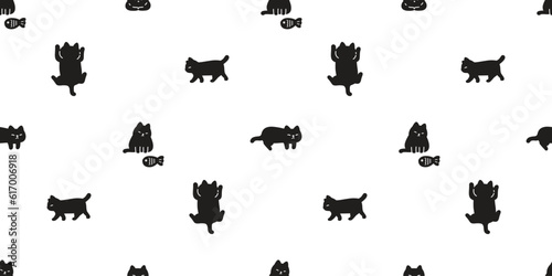 cat seamless pattern black kitten calico neko vector character cartoon breed pet walking sleeping gift wrapping paper tile background repeat wallpaper animal doodle illustration design scarf isolated © CNuisin