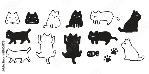 cat vector kitten icon black white neko calico pet walking sleeping paw footprint fish character cartoon symbol tattoo stamp scarf illustration isolated design