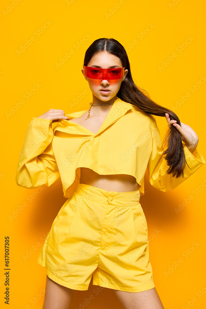 woman attractive yellow girl lifestyle beautiful fashion young joyful sunglasses trendy woman attractive yellow girl lifestyle beautiful fashion young joyful sunglasses trendy