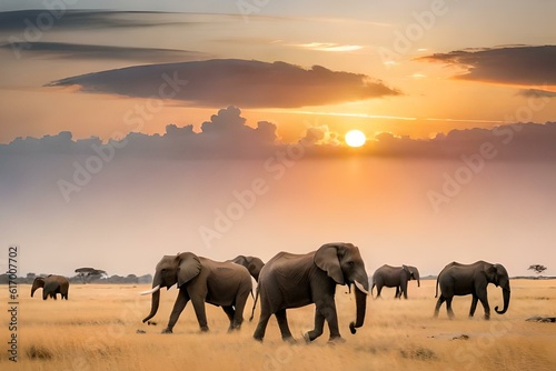 elephants at sunset generated ai