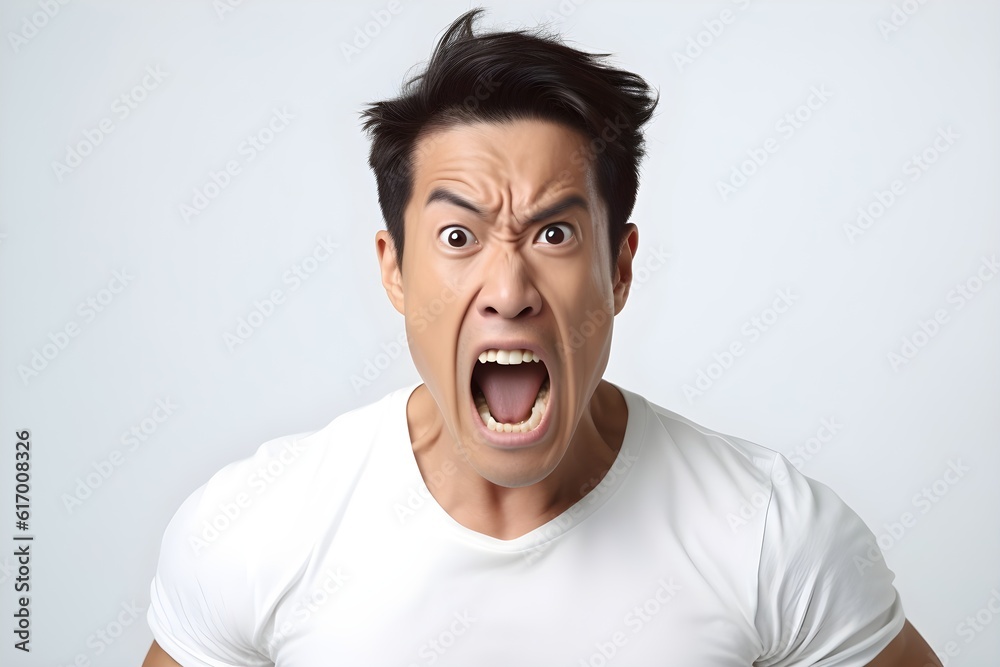 怒っている男性　白背景　with generative ai
