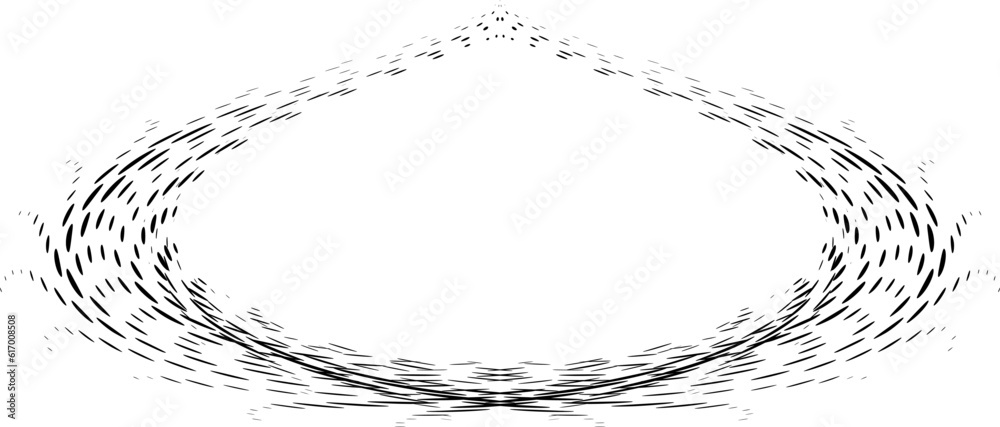 Rounded domed halftone ephemeral polka-dot frame of swirling, intertwining, fluttering speckled rays. Vector. Rounded domed halftone ephemeral polka-dot frame of swirling, intertwining, fluttering speckled rays. Vector.