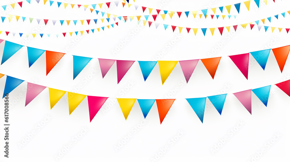 Obraz premium Fanions - Guirlande - Drapeaux - Triângulos - Bannière festivo e colorido para a festa - Cores doces e harmoniosas