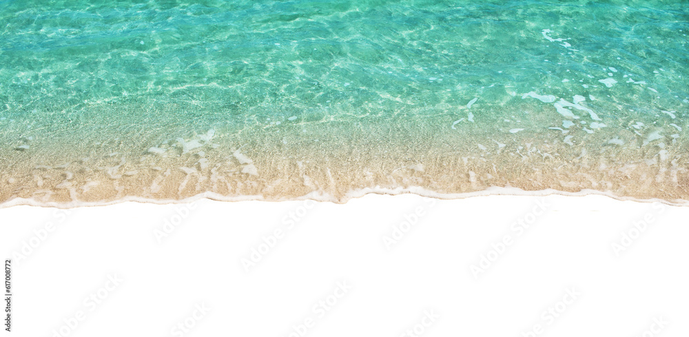 Turquoise sea wave isolated on white transparent background. Cristal clean blue ocean water horizontal for Your design in PNG file