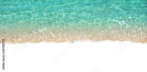 Turquoise sea wave isolated on white transparent background. Cristal clean blue ocean water horizontal for Your design in PNG file