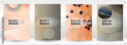 Set of Abstract Cover with Gradient Mesh Holographic Circles. Hipster Graphic Template Design with Lines, Dots, Round Shapes. Innovation Style for your Business Cover.