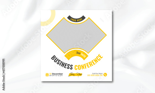 Business webinar invitation design. Webinar and business conference social media post template. Online webinar social media post template. Business conference banner template. Online live webinar.