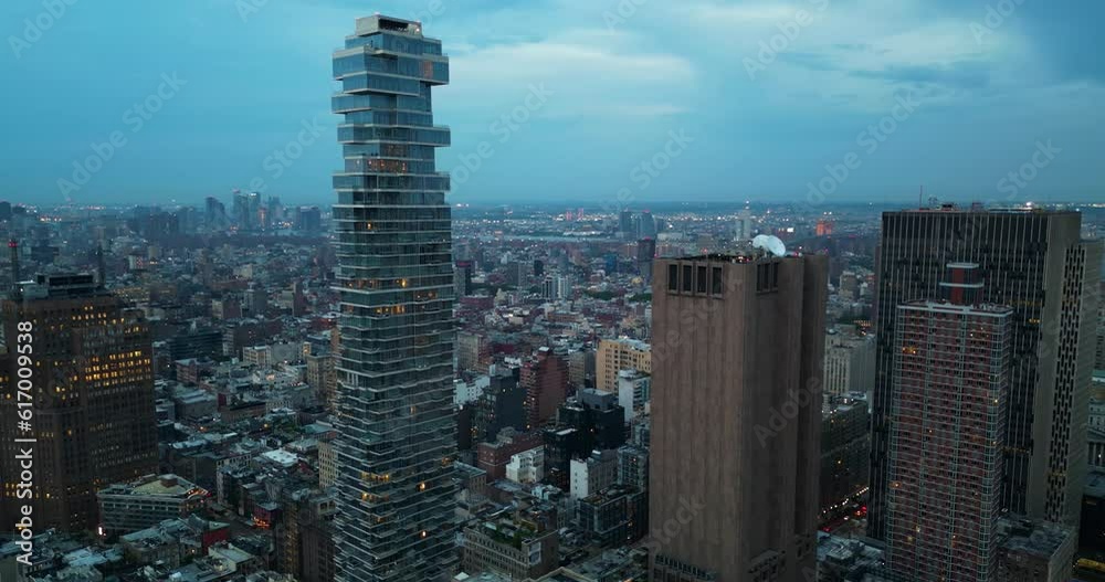 Aerial shot of 56 Leonard Street (also known as Jenga Building), Manhattan, NYC