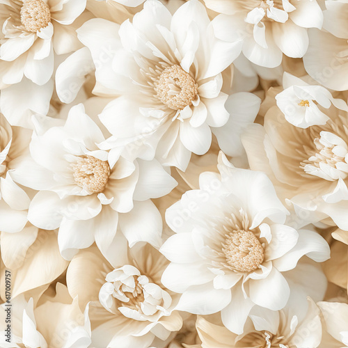 White flowers, petals and stamens illustration background