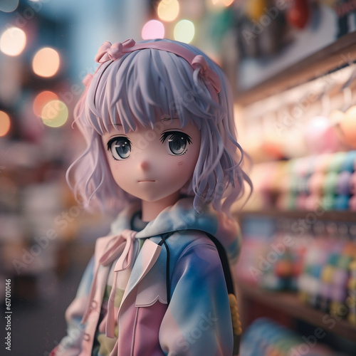 Anime kawaii portrait girl photo, created with Generative AI technology. 