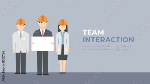 Employees of a factory or industrial plant vector. Engineers and technicians general work and interaction illustration. 