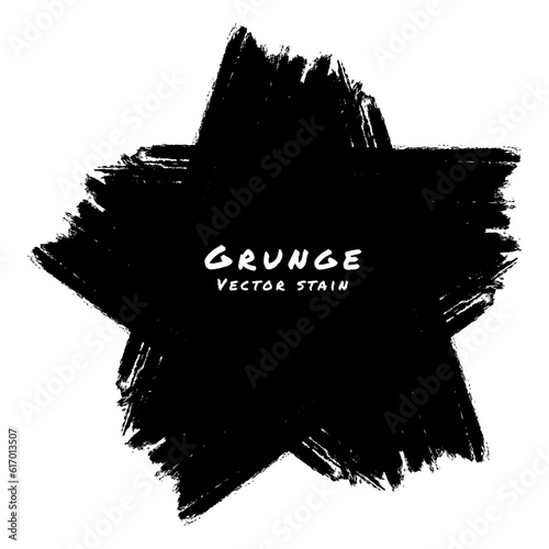 Scribble stain. Grunge star frame. Hand drawn in brush. Sale banner. Vector distress background