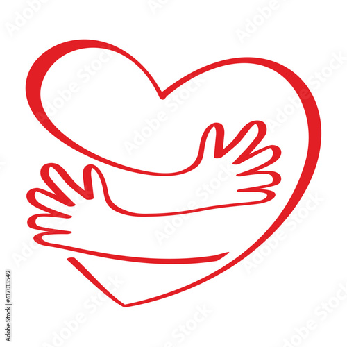 Hug or embrace hands makes up the heart. Vector love symbol on a transparent background