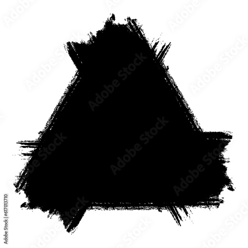 Scribble stain. Grunge triangle frame. Hand drawn in brush. Sale banner. Vector distress background