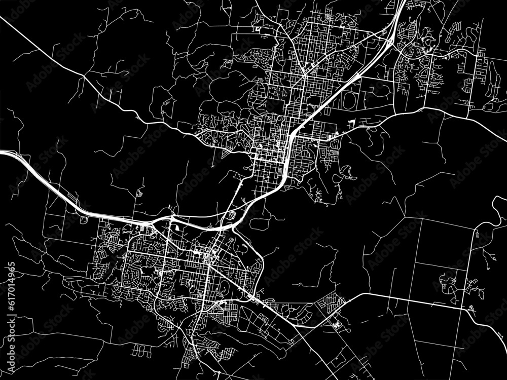 Vector road map of the city of  Albury–Wodonga in the Australia with white roads on a black background.