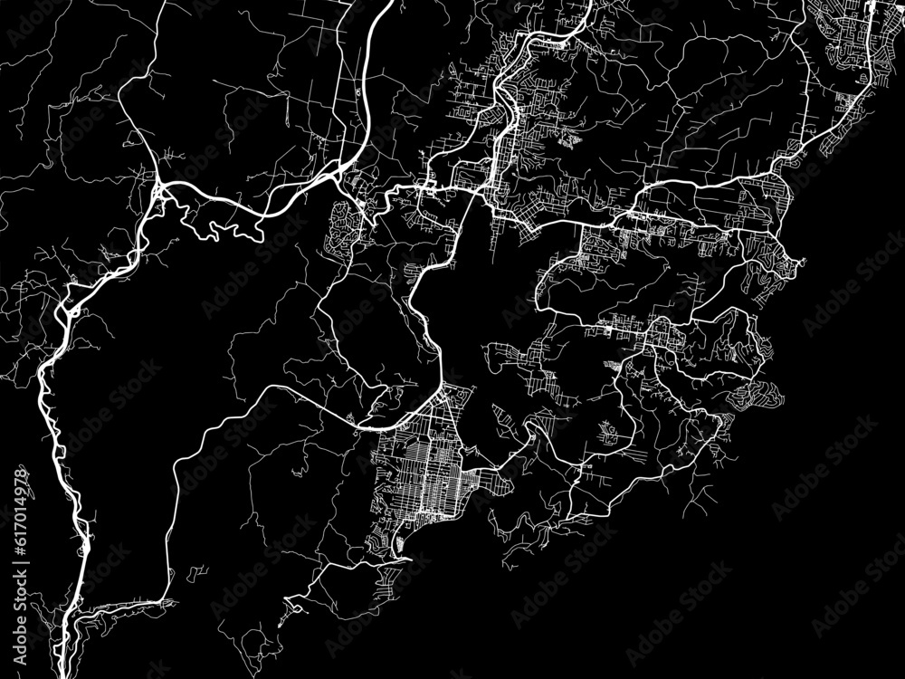 Vector road map of the city of  Central Coast in the Australia with white roads on a black background.