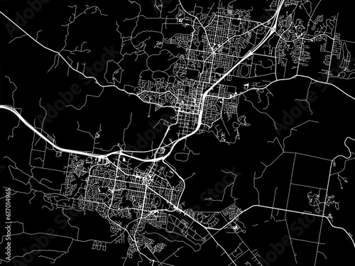 Vector road map of the city of Albury–Wodonga in the Australia with white roads on a black background.