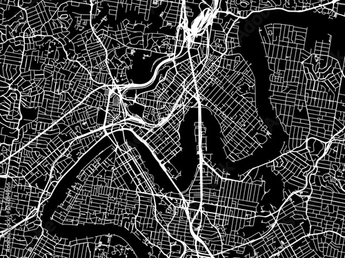 Vector road map of the city of Brisbane center in the Australia with white roads on a black background.