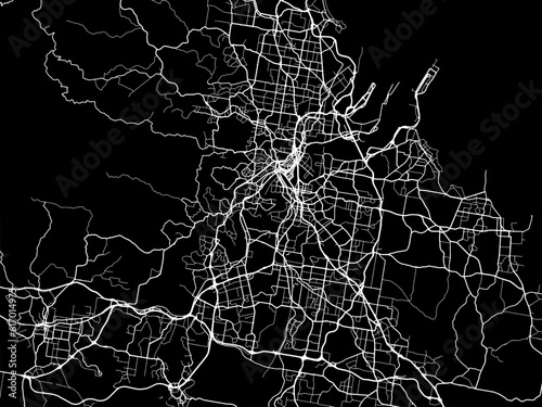 Vector road map of the city of  Brisbane in the Australia with white roads on a black background.