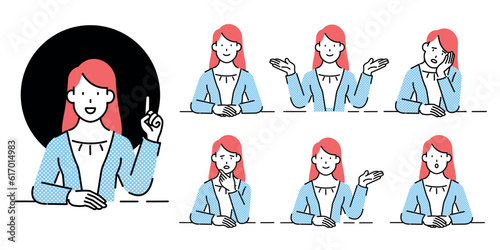  Set of businesswomen sitting facing forward in various poses.