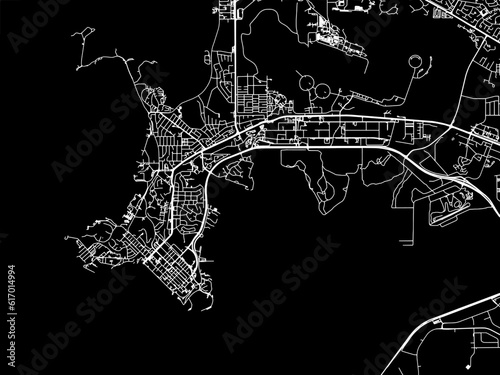 Vector road map of the city of  Darwin center in the Australia with white roads on a black background.