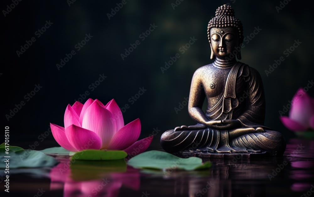 Buddha with lotus flower. AI, Generative AI