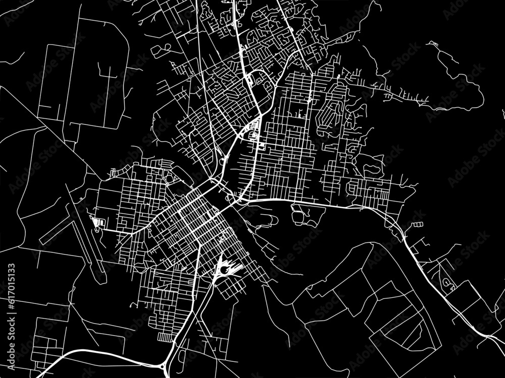 Vector road map of the city of  Rockhampton in the Australia with white roads on a black background.