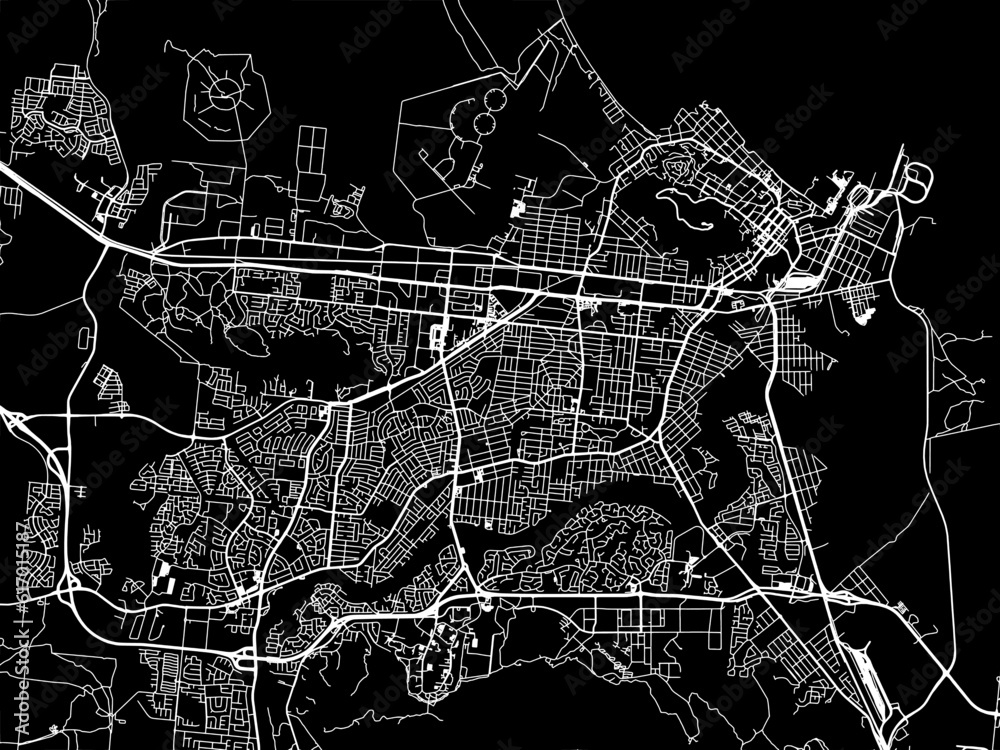 Vector road map of the city of  Townsville in the Australia with white roads on a black background.