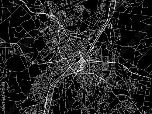 Vector road map of the city of  Bendigo in the Australia with white roads on a black background.