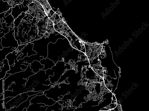 Vector road map of the city of Tweed Heads in the Australia with white roads on a black background.