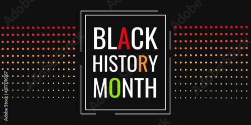 Black History Month greeting with text and colored decorations, 2023 Black History Month celebration banner.