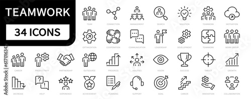 Business teamwork line icons set. Teamwork icon. Collaboration, Teamwork, Partnership, Cooperation editable stroke icons. Vector