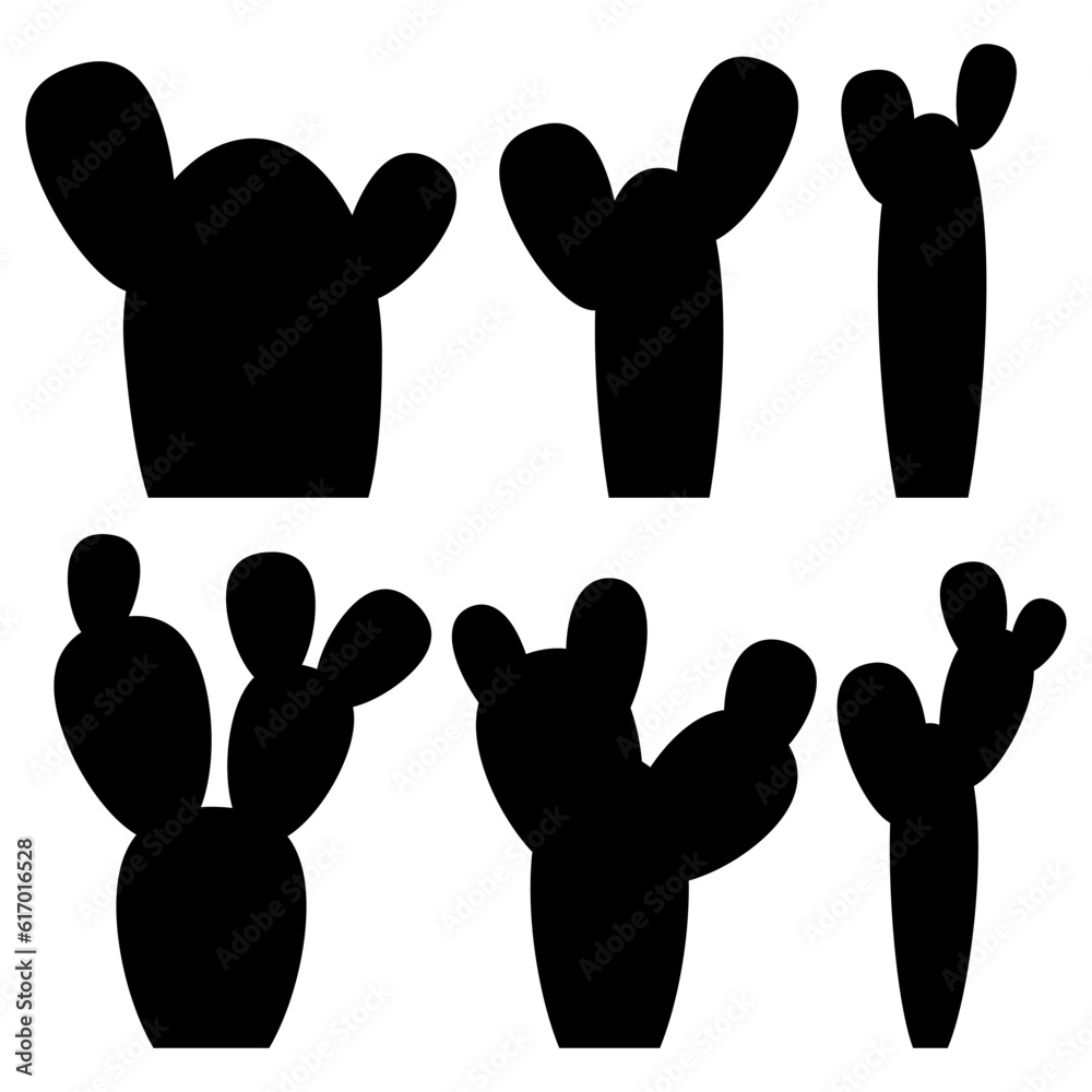 Set of black silhouettes of different cacti Set of black silhouettes of different cacti