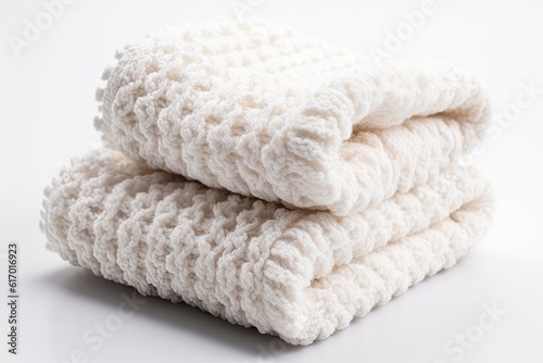 Close-up of beige cleaning towels on a white background.