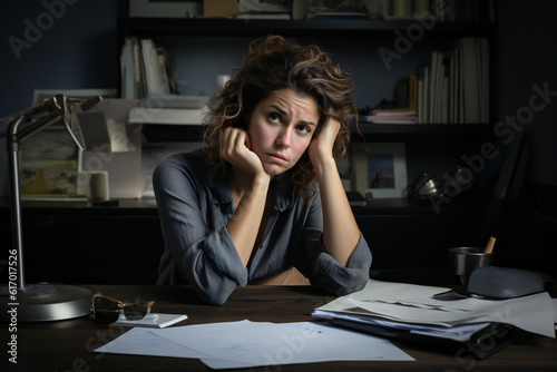 Woman looking worried, Headache, Trouble, Problems, anxious