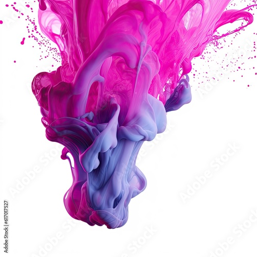 Abstract splash liquid background in viva magenta and blue color layout design tech innovation isolated on white background. Generative AI. photo