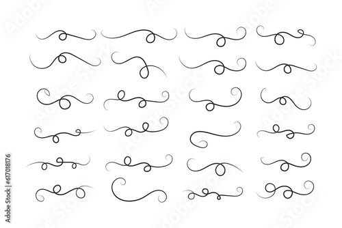 Vintage Filigree Swirls, calligraphy font style Decorative Elements, Text Ornaments curly thin line swings swashes, Flourishes Swirls, text divider, flourish Swirl ornament stroke, scroll design

