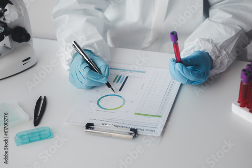 Laboratory is used for scientific research to examine and research blood obtained by sampling of patients from hospitals  lab assistants collecting blood samples from patients. Laboratory concept.