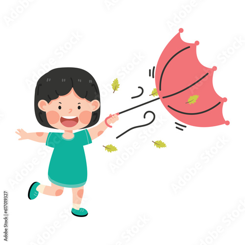Kid girl hold upturned umbrella