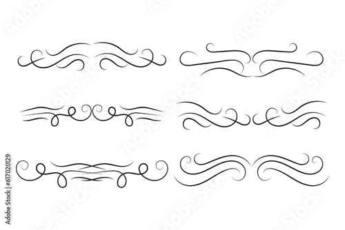 Vintage Filigree Swirls, calligraphy font style Decorative Elements, Text Ornaments curly thin line swings swashes, Flourishes Swirls, text divider, flourish Swirl ornament stroke, scroll design

