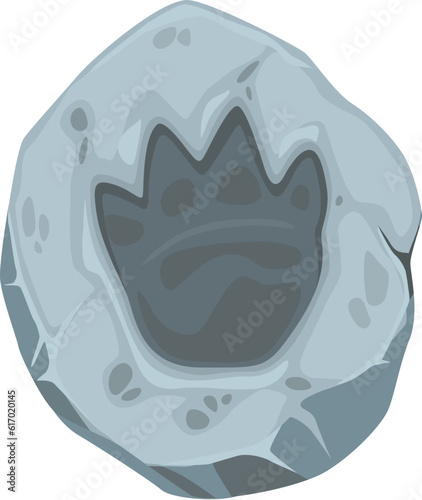Ancient dinosaur footprints, ankylosaurus fossil. Isolated vector dino animal paw print in stone piece. Ancient reptile foot trail impression. Cartoon jurassic era archaeology and paleontology finds