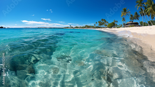 Beautiful tropical beach banner, travel tourism wide panorama background concept, Generative AI