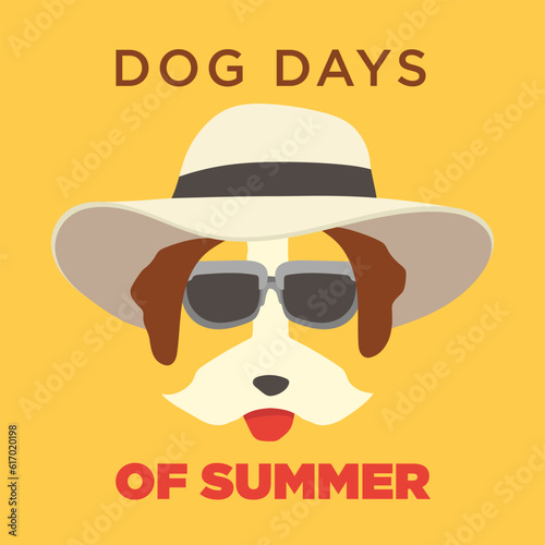 dog days of summer. isolated dog wear summer hat and sunglasses  flat style vectorillustration