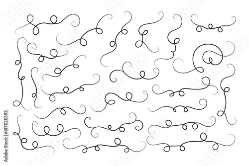 Vintage Filigree Swirls, calligraphy font style Decorative Elements, Text Ornaments curly thin line swings swashes, Flourishes Swirls, text divider, flourish Swirl ornament stroke, scroll design