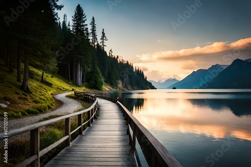 a beautiful path between the lake