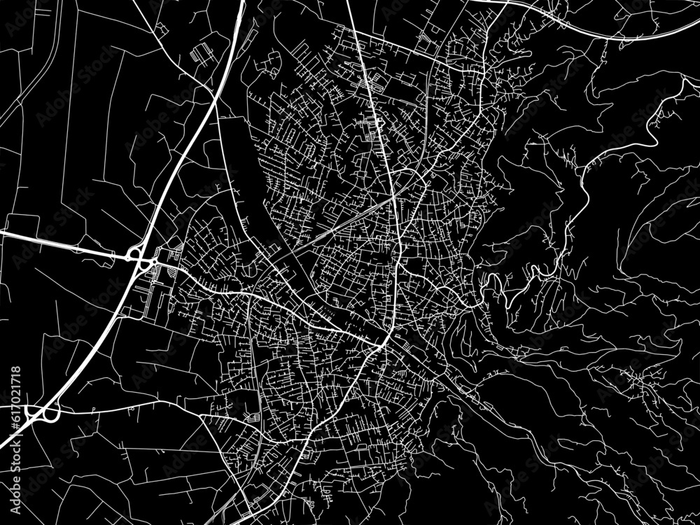 Vector road map of the city of  Dornbirn in the Austria on a black background.