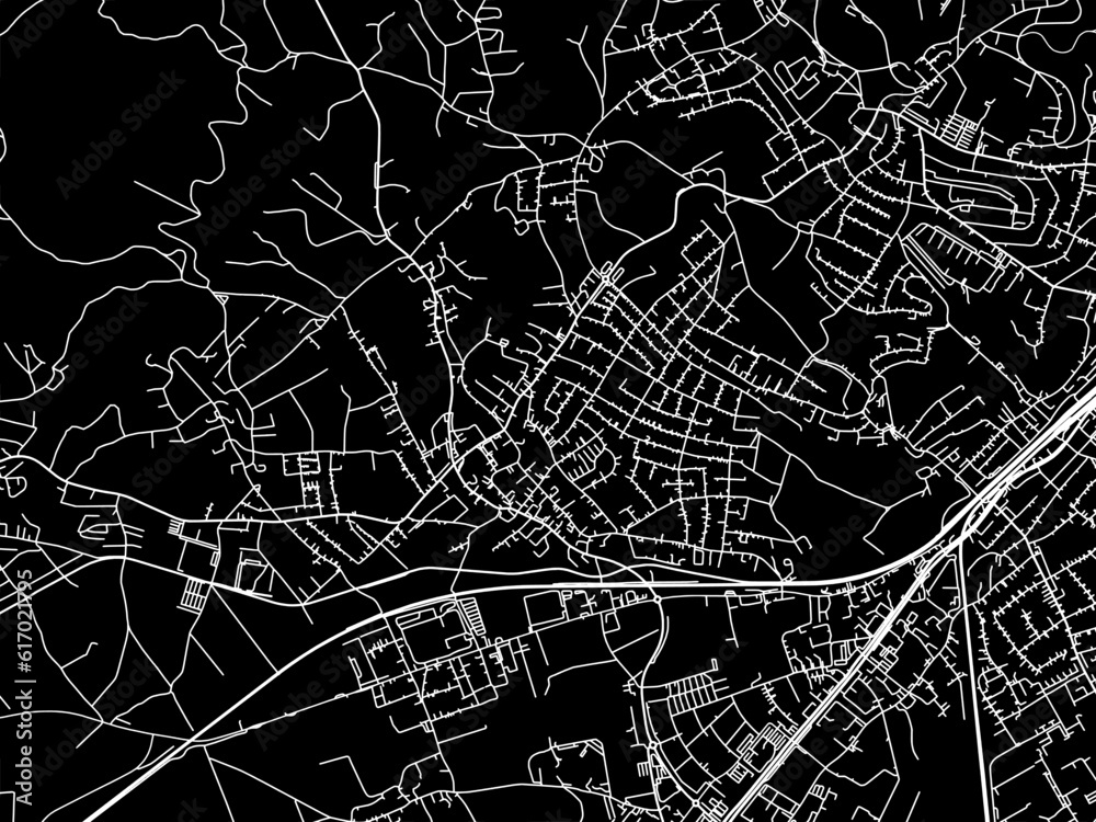 Vector road map of the city of  Leonding in the Austria on a black background.