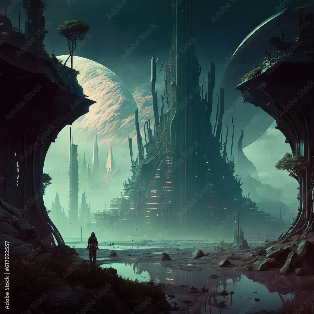 A mystical city on another planet. Image created with Generative AI technology.